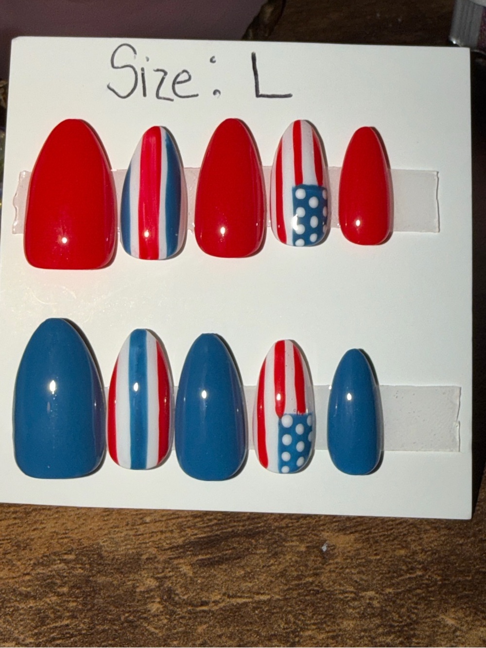 Handmade 4th of July Press On Nails. Size: L